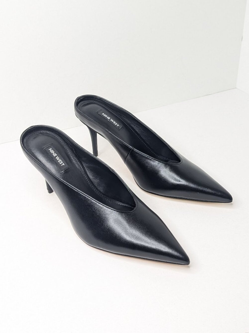 Nine West Verra Mule Pumps Black Leather Womens 9.5